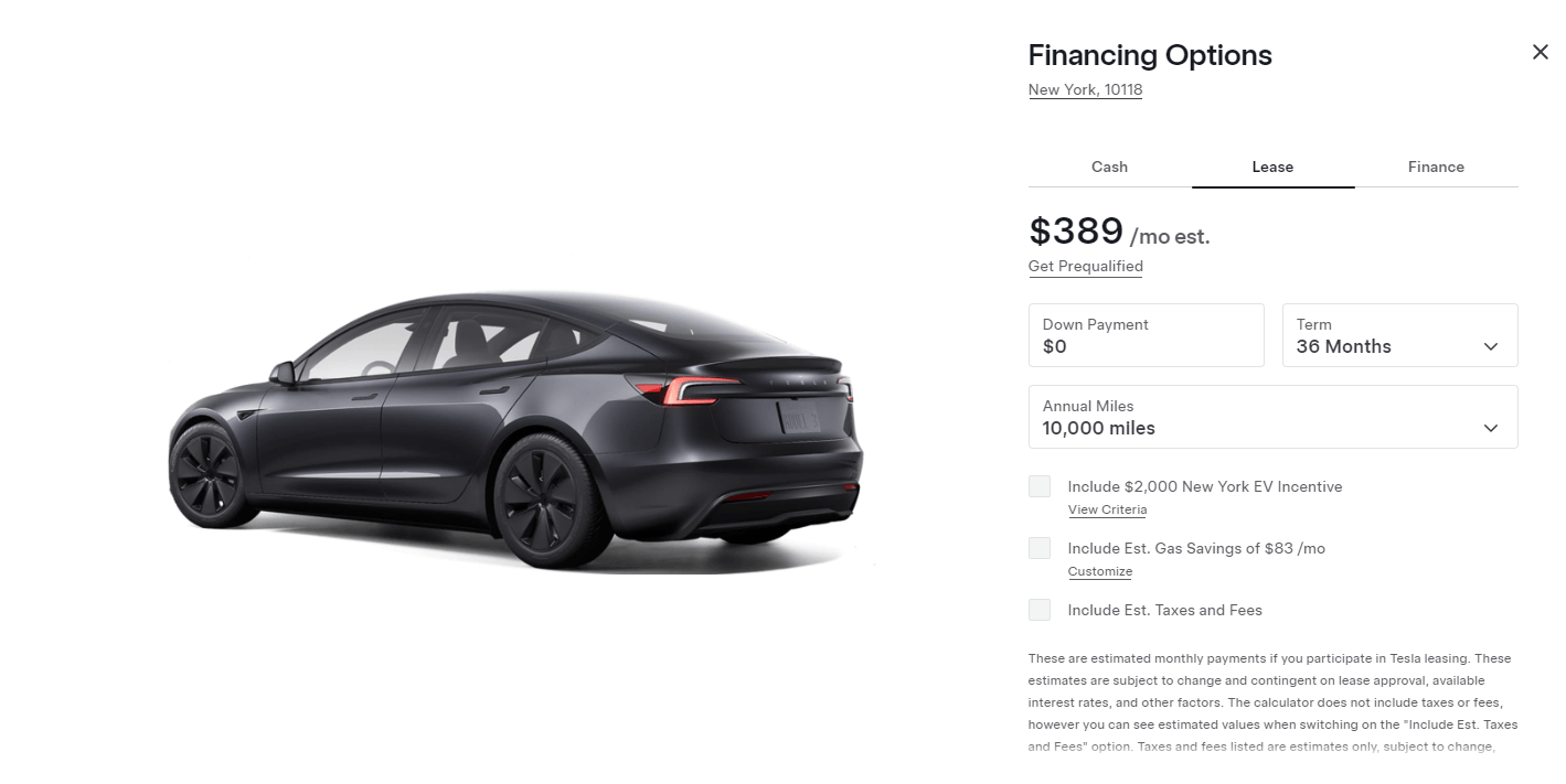 tesla model 3 lease