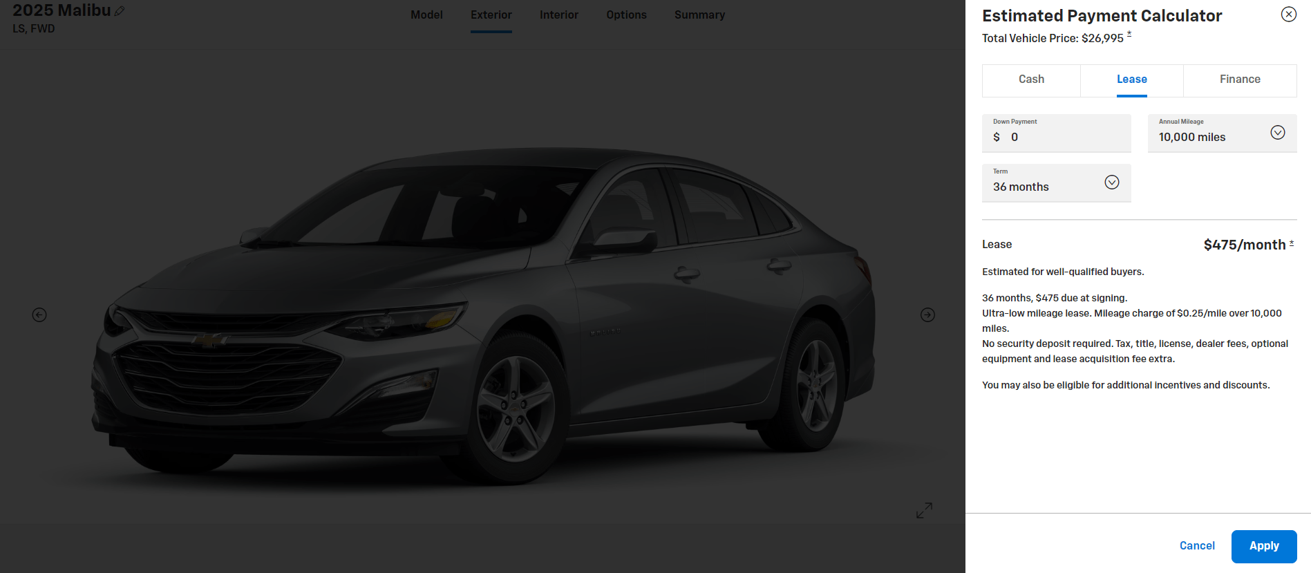 chevrolet malibu lease