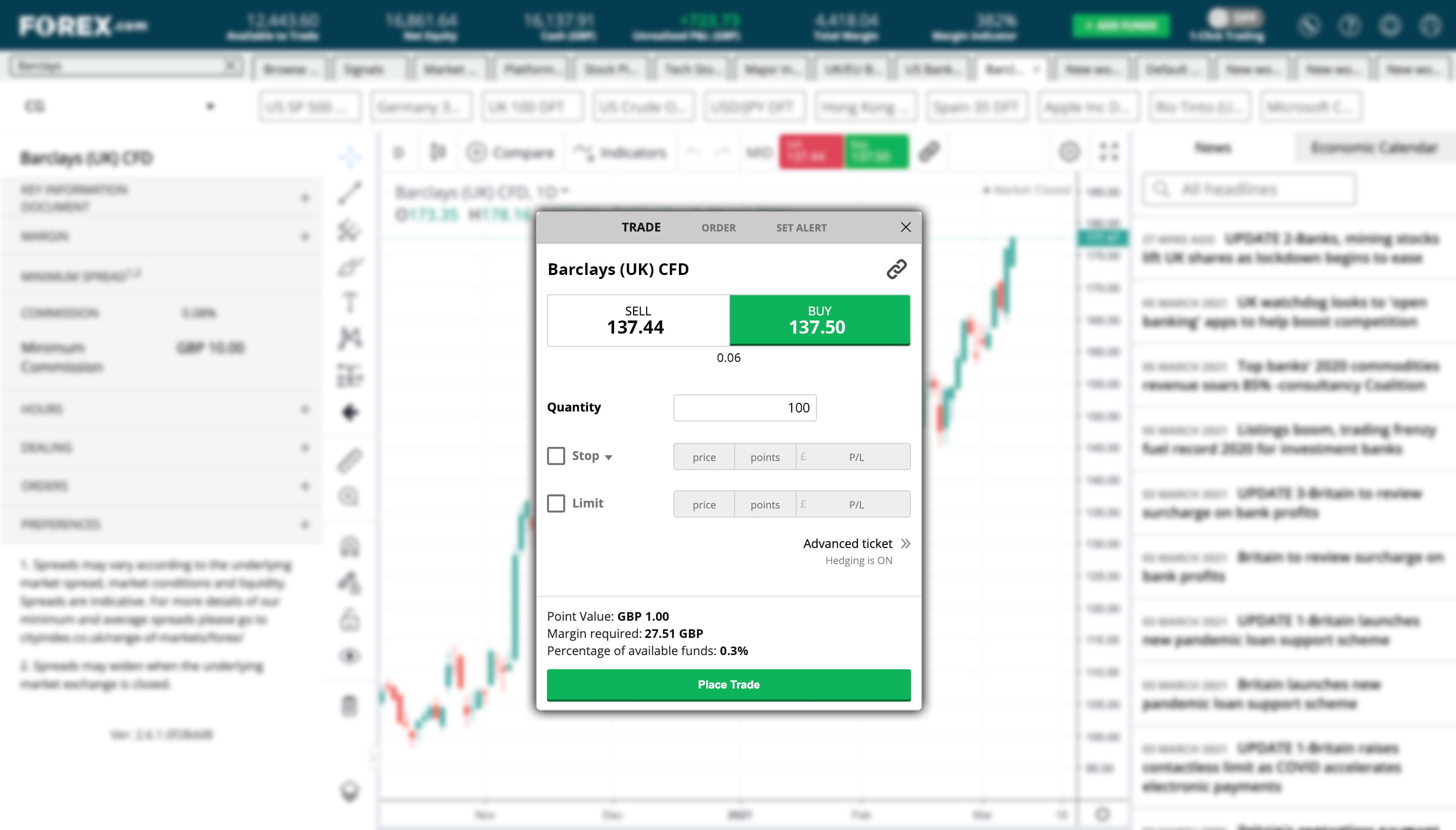 Barclays CFD trade