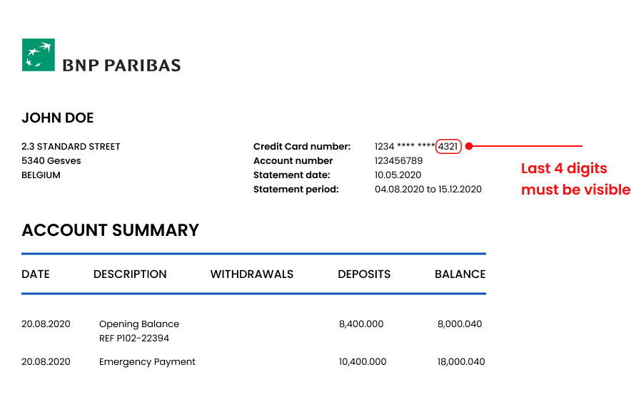 Account statement BNP Paribas