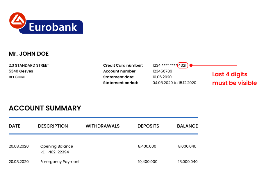 Account statement Eurobank