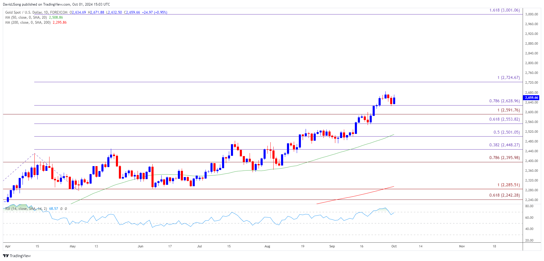 Gold Price Daily Chart 10012024