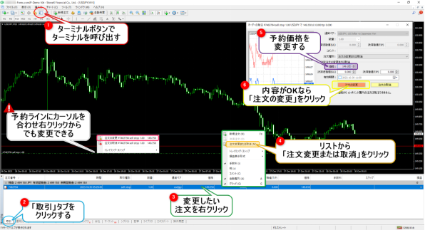 MT4の注文方法  予約注文を変更