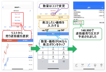 iPhone版MT4アプリの逆指値注文方法