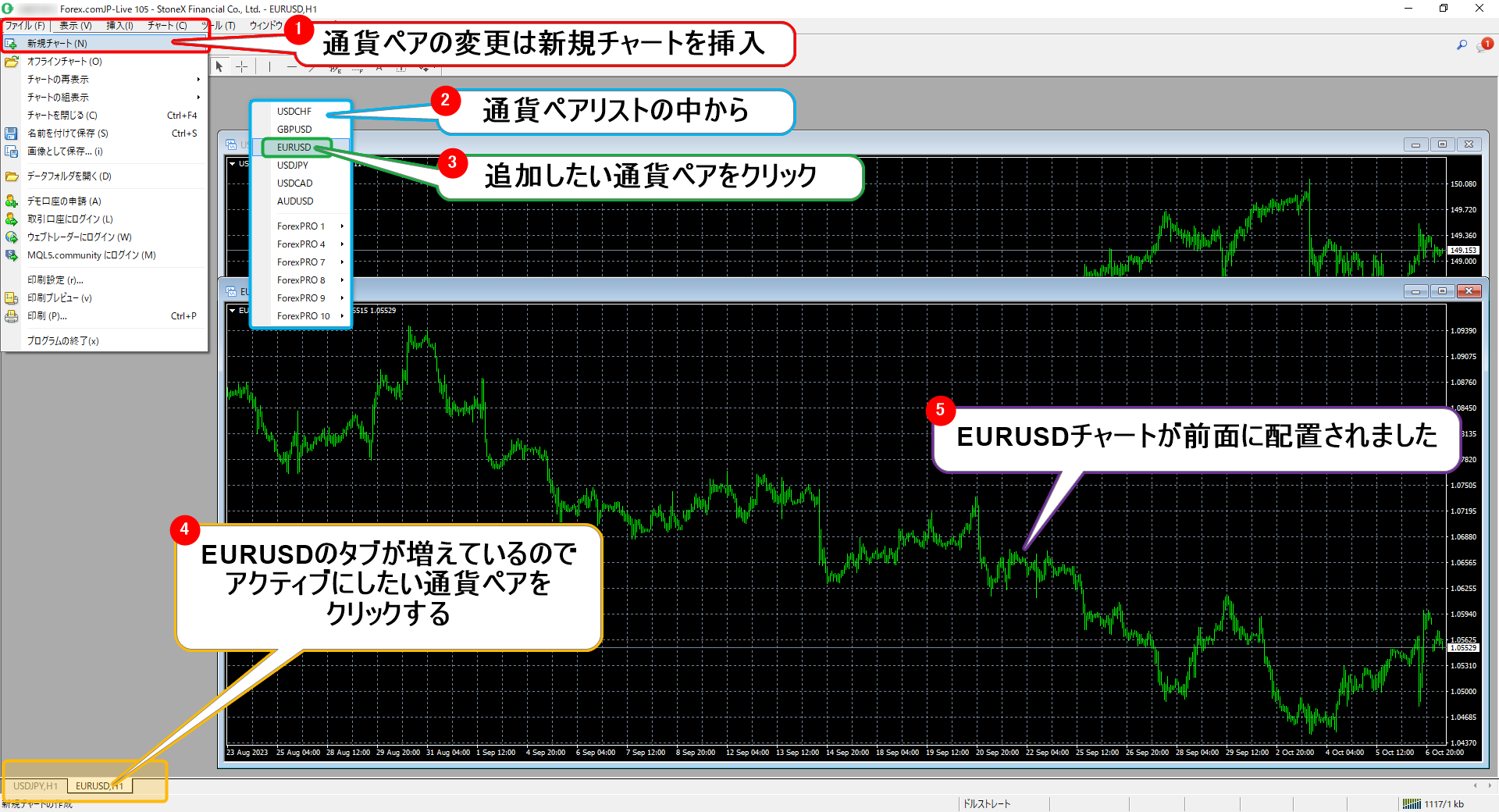 MT4の使い方 通貨ペア変更